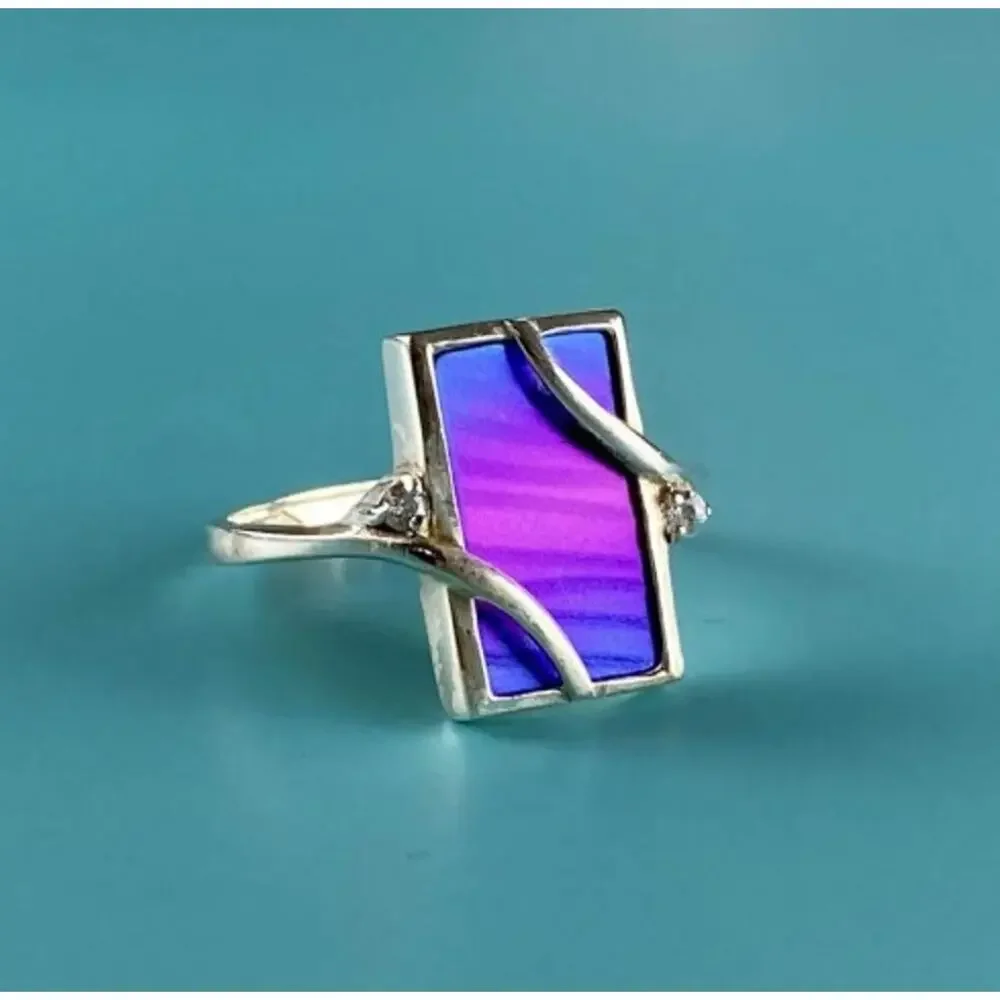 925 Sterling Silver Anodized Titanium & Quartz Ring Size 10.25